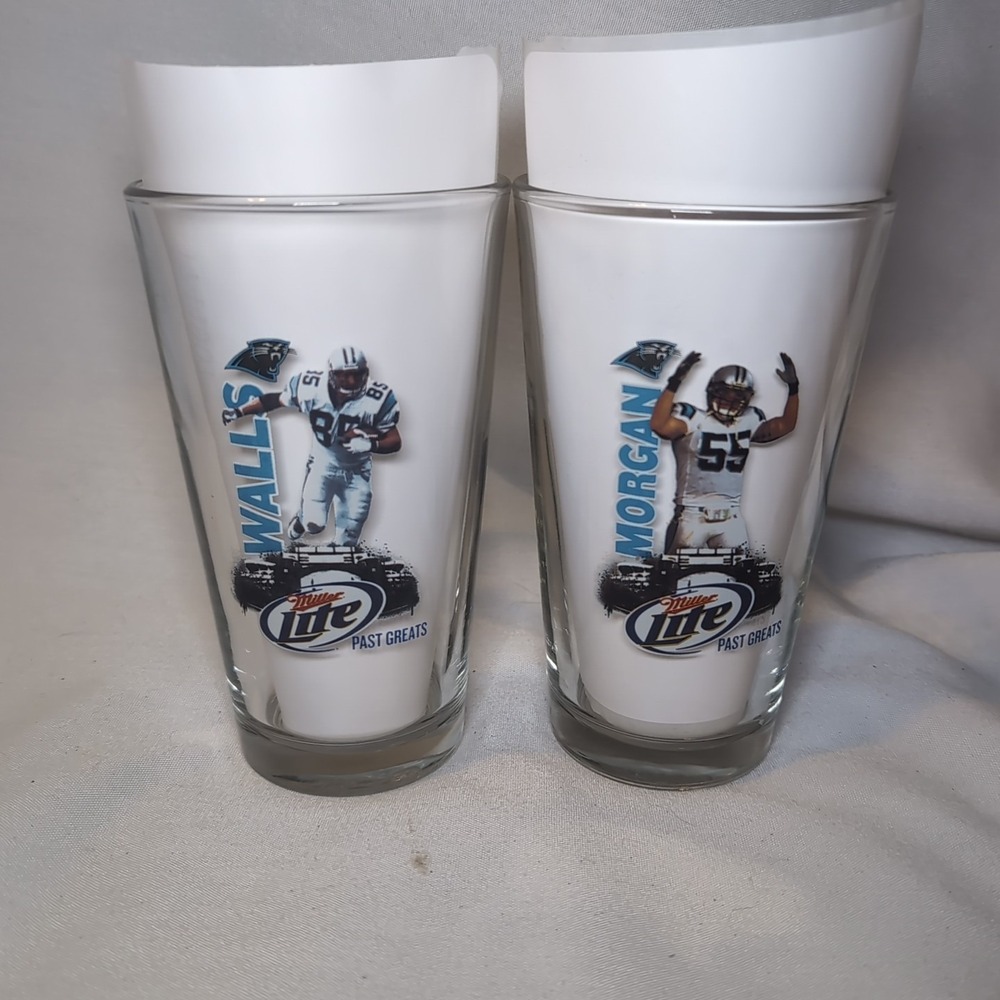 Rare Walls & Dan Morgan Carolina Panthers Gridiron Greatness Miller Lite Glass